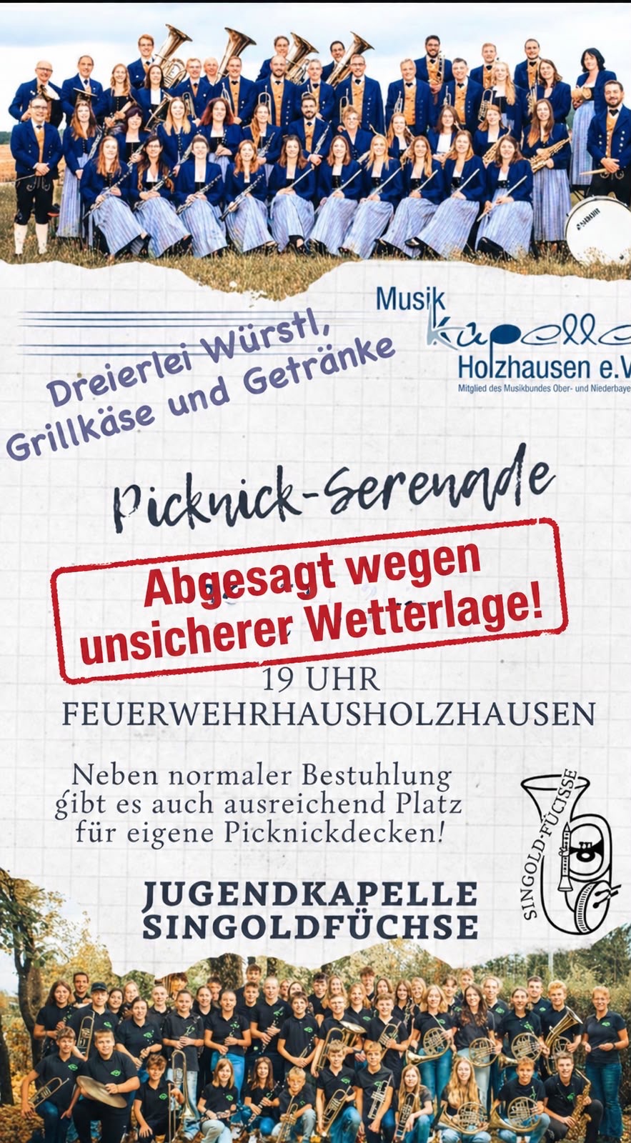 Absage Serenade aufgrund von schlechtem Wetter